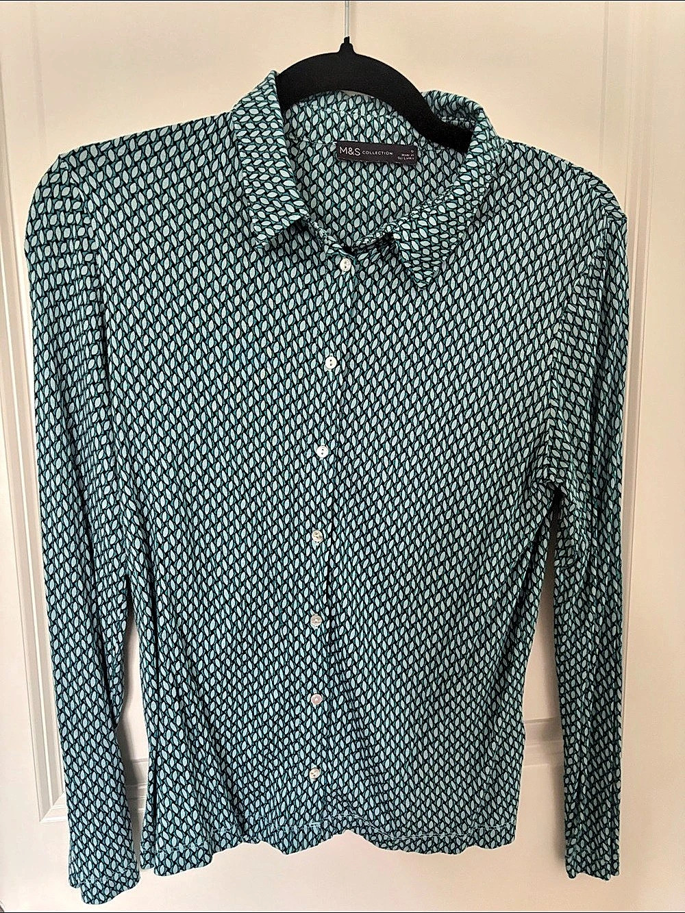 M&S Collection Geometric Button Down in Green & Black Size 6